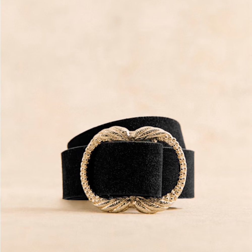 Sezane Artemis Belt in Intense Black (Suede) Size 80